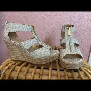 Michael Kors White Wedges Kimberly Logo